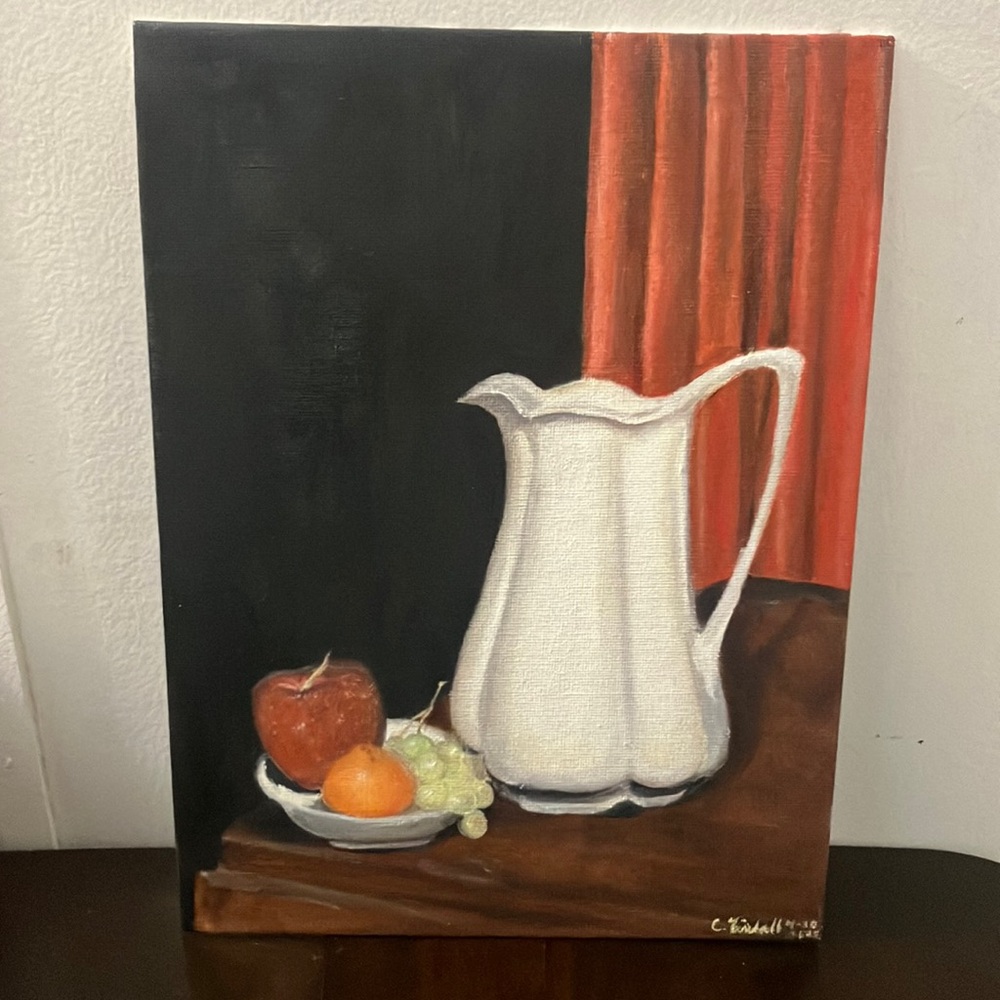 Oil Painting on Canvas Panel of Pitcher & Fruit